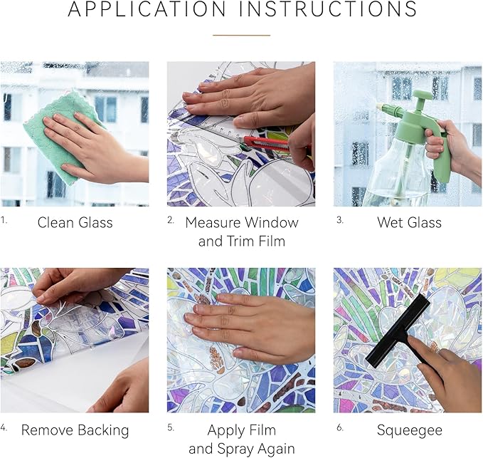 DKTIE Magnolia Pattern Stained Glass Window Film Floral Decorative Window Privacy Film with Rainbow Effect Front Door Bathroom Room Decor (S677, 17.7in X 118.1in)