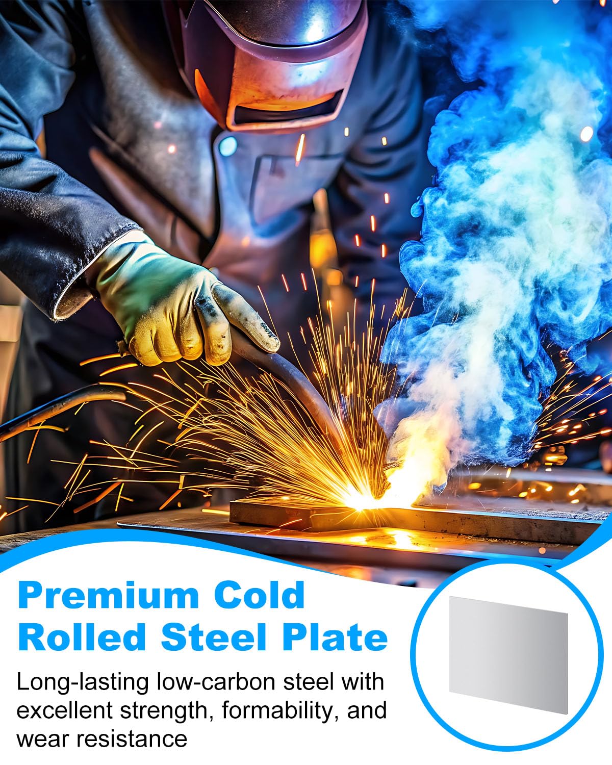 2 Pcs 18 Gauge Steel Sheet Metal 12" x 9" Cold Rolled Steel Plate, Weldable Metal Sheets for Professional, Industrial, DIY Use