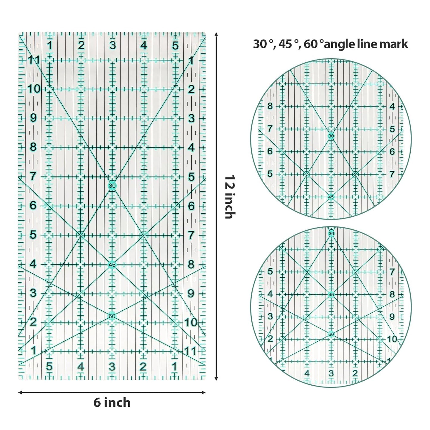 MANUFORE Quilting Ruler 6 * 12in Sewing Acrylic Anti-Slip Metric Ruler DIY Quilting Tools with Clear Printed Lines for Precise Cutting