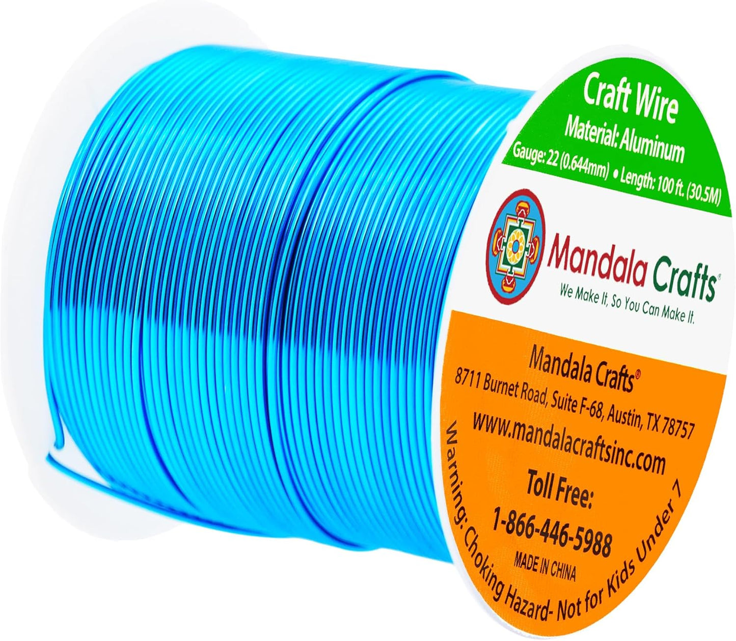 Mandala Crafts 22 Gauge Anodized Aluminum Craft Wire for Jewelry Making - 100 FT Colored Flexible Vivid Sky Blue Wire - Bendable for Bonsai Armature Crafting Sculpting