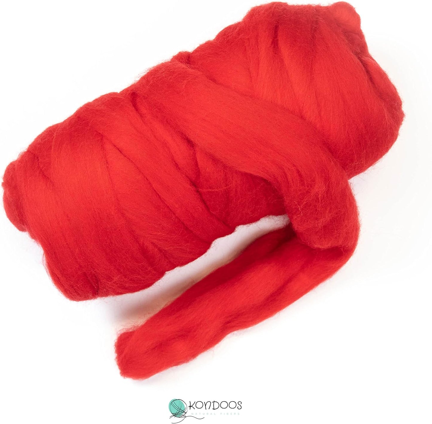 Kondoos Colored Natural Wool roving, 1 lb. Best Wool for Needle Felting, Wet Felting, handcrafts and Spinning. (Red, 1 lb)