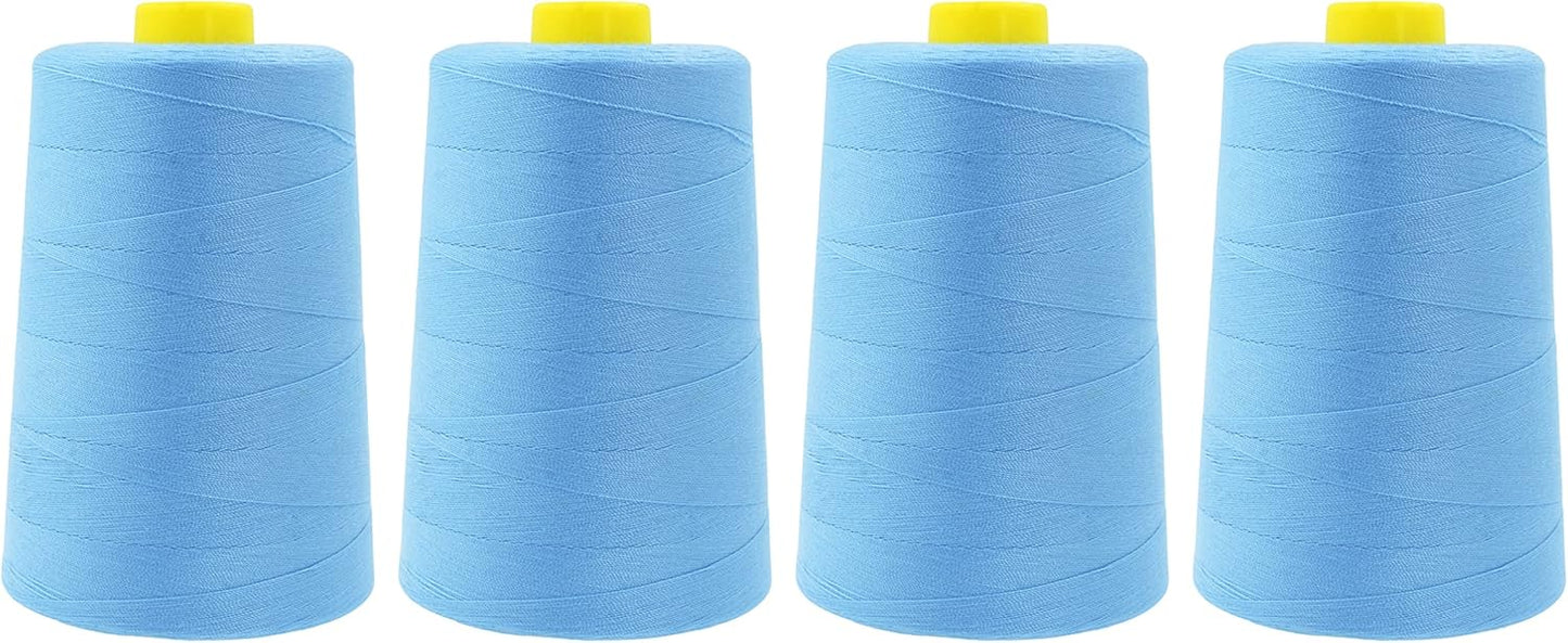 Mandala Crafts 4 Pack of Serger Threads Cones Spools - 40S/2 24000 Yards Polyester Light Blue Threads for Sergers Machine and Overlock Quilting Sewing Machine