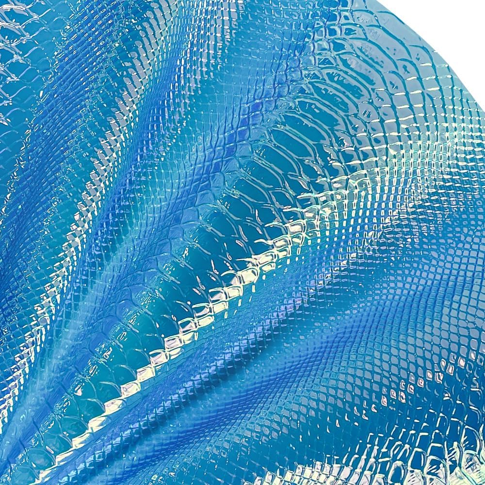 ONEART | Iridescent Transparent Embossed Vinyl Holographic Blue Clear PVC Vinyl Craft Fabric 16"×54" for Sewing DIY Projects-Snake Skin