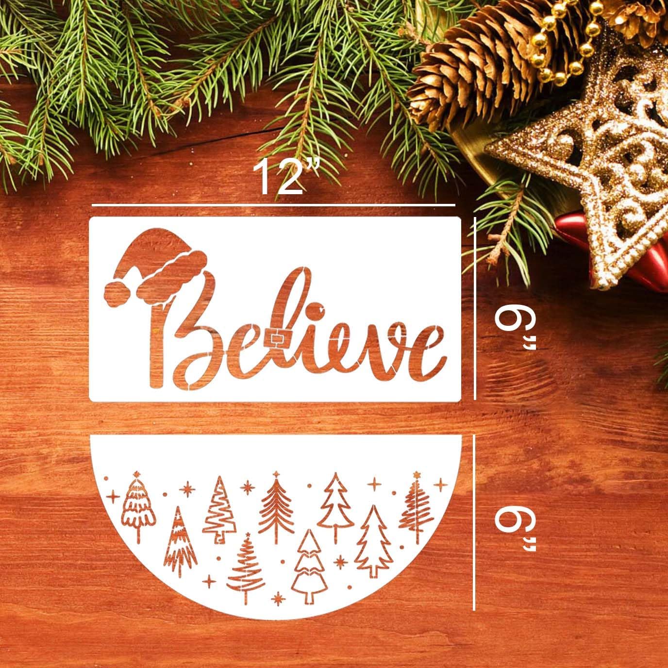 Christmas Stencils for Painting on Wood 12" Christmas Doormat Stencils Holiday Stencil Merry Christmas Believe Drawing Templates for Door Mats Porch Wreath Decor