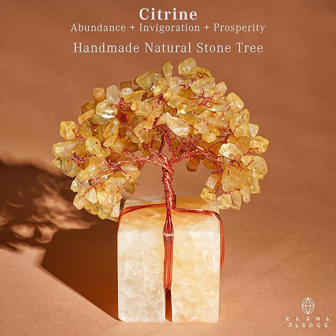 Crystal Tree for Birthday Gifts for Women, Handmade Raw Crystal Base Citrine Chakra Healing Crystal Tree of Life for Positive Energy, Money, Good Luck, Christmas Décor, Home and Office Decor