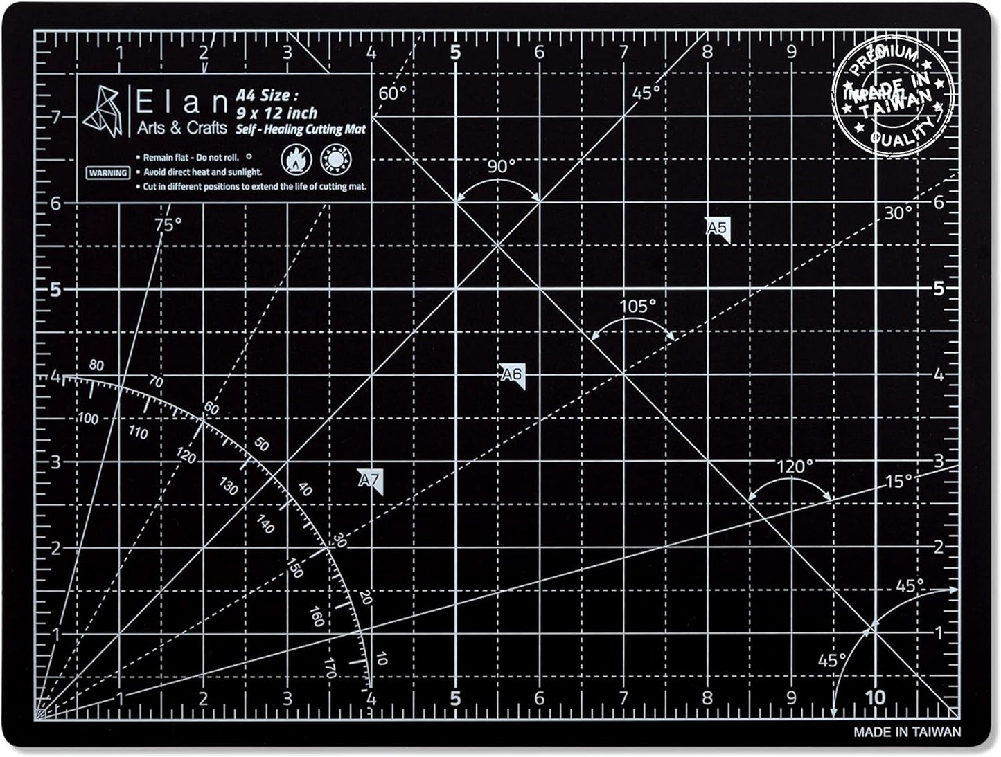 Elan Cutting Mat A4 Black & Taupe, Self Healing Cutting Mat 9x12 Inch, 5-Ply Craft Board Black, Hobby Board for Crafts 9x12 Inch