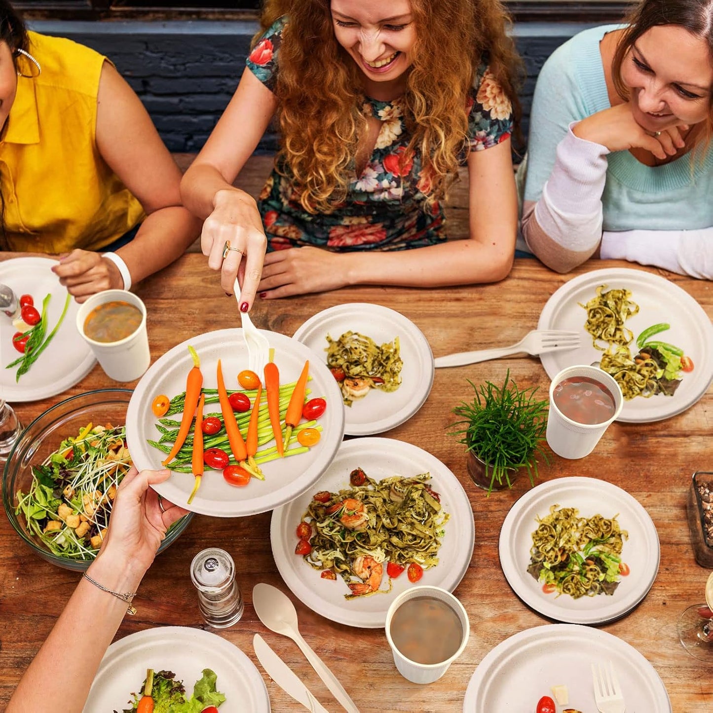 Gezond Compostable Paper Plates - 700pcs Biodegradable Heavy-duty Brown Plates Set for Party