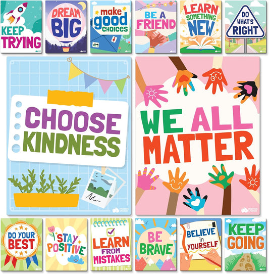 Motivational Posters for Classroom - 14pcs Positive Inspirational Posters for Classroom - Elementary Middle School High School - Positive Affirmation Wall Decor - Motivational Bulletin Board Decorations