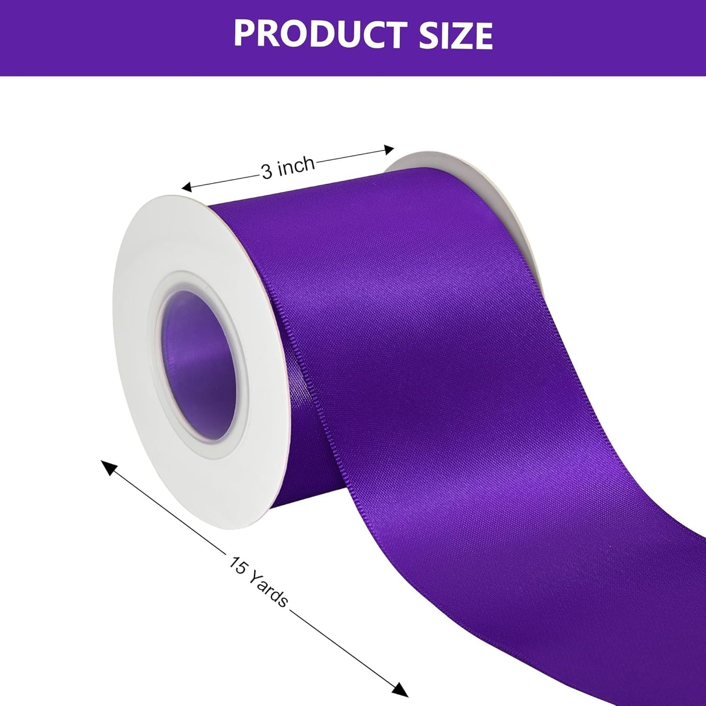 Purple Satin Ribbon 3 Inch X 15 Yards Solid Color Double Faced Ribbons Perfect for Crafts Wedding Decor Bow Making Arts Sewing and More