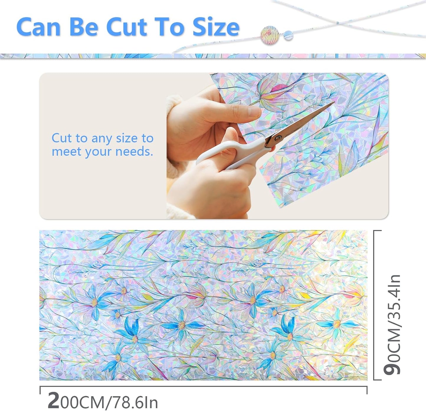 FINNEZ Window Privacy Film Stain Glass Film Flowers Rainbow Window Film Window Clings Non-Adhesive Reusable Decorative for Home（Blue Lotus，35.4 Inch x 6.5 Feet）