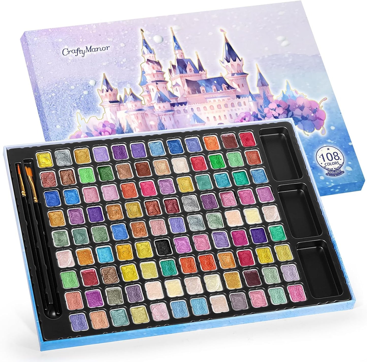 Mini Glitter Watercolor Paint Set with Paper, 108 Colors Shimmer Metallic Watercolour Painting Sets, Solid Pearl Water Color Paints for Adult, Kids, 1ml Trial Package(1ml 108 Colors)