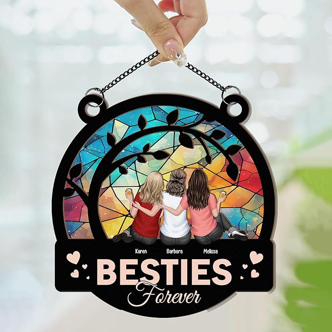Macorner Personalized Window Hanging Suncatcher Ornament Friendship Gifts for Women, Birthday Gifts for Women Friendship, Best Friend Birthday Gifts, Besties Forever BFF Gift, A5-3 Girls