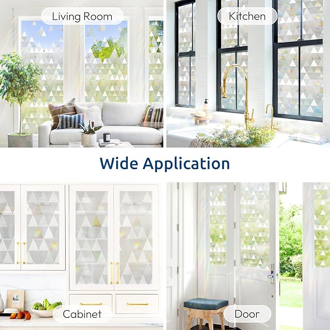 rabbitgoo Window Privacy Film, Stained Glass Rainbow Privacy Clings for Glass Window, Static Cling Decorative Door Covering, Non-Adhesive UV Blocking, Multicolored, 23.6 x 118.1 inches