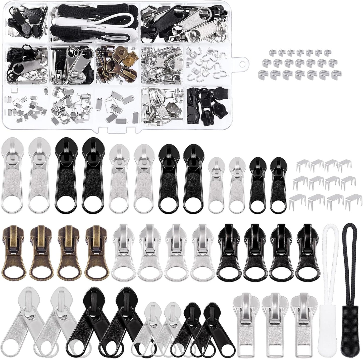 250Pcs Zipper Replacement Zipper Repair Fix Kit Zipper Slider Set for Fixing Luggage Bags, Coats, Jean, Jackets, Tents