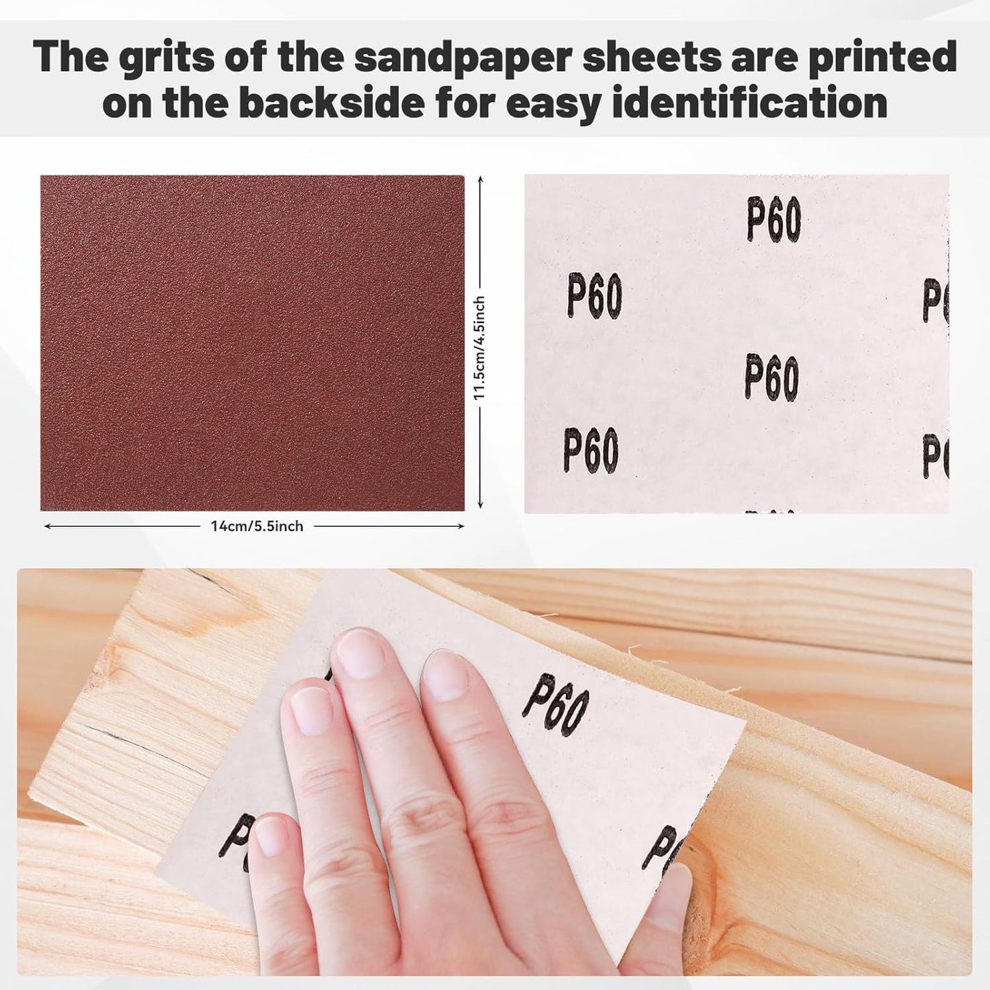 1/4 Sandpaper Sheet,4-1/2"*5-1/2" Assorted 60-80-120,50PACK