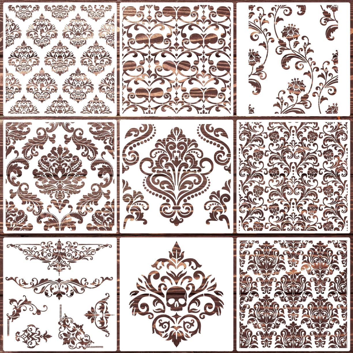 Damask Stencils for Walls 12inch Damask Stencil Large Texture Stencils Mixed Medium Layering Templates for Painting on Wood Furniture Canvas Paper Fabric