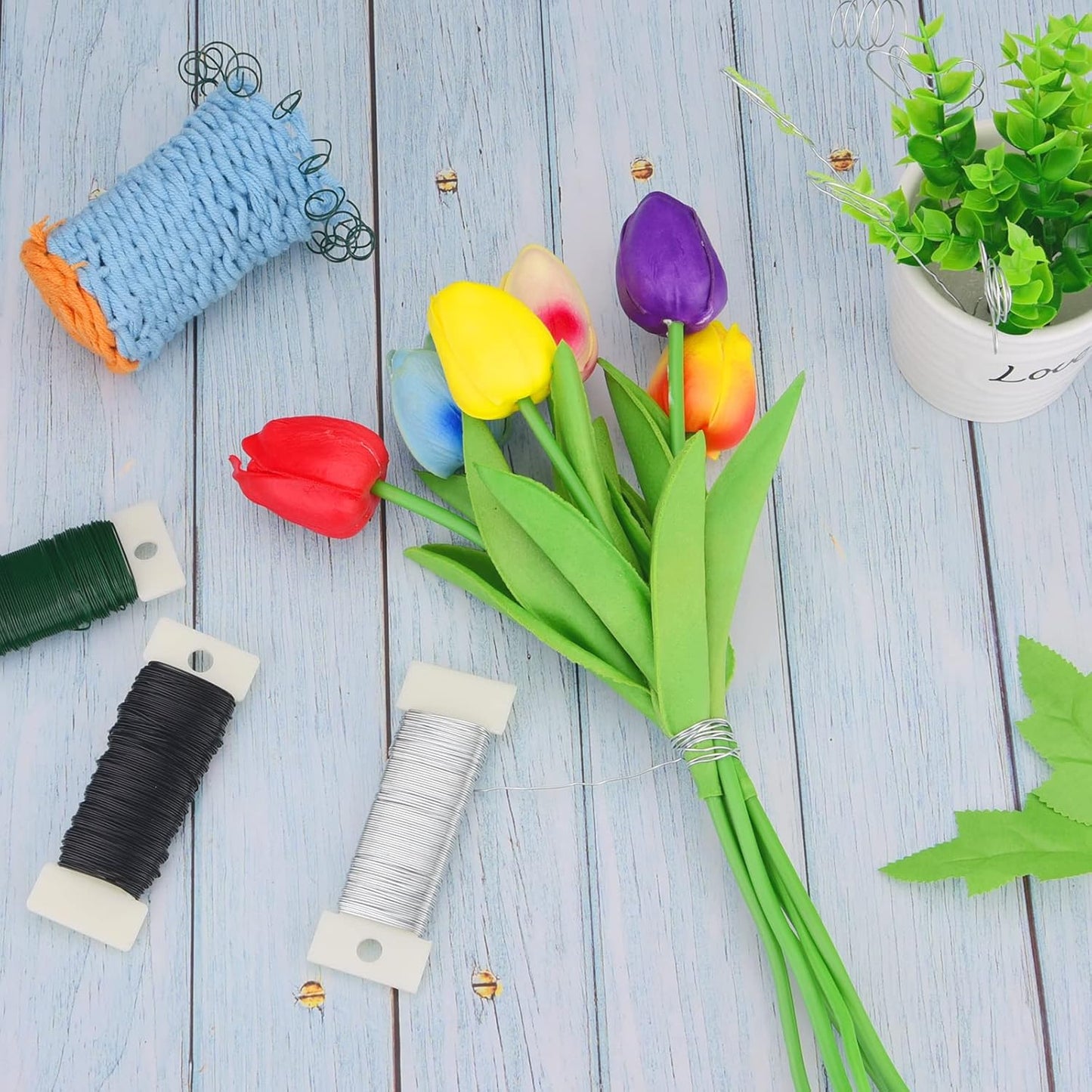 Hapeper 22 Gauge Floral Flexible Paddle Wire for Christmas Wreath Tree, Flower Arrangements, 3 Pack 114 Yards (Multicolored)