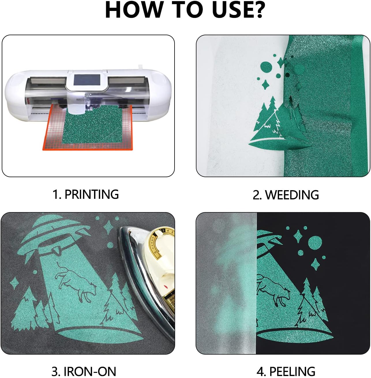 guangyintong HTV Glitter Green Roll, 12''x8ft Iron on Vinyl for T-Shirts, Easy to Cut & Weed for Heat Vinyl Design