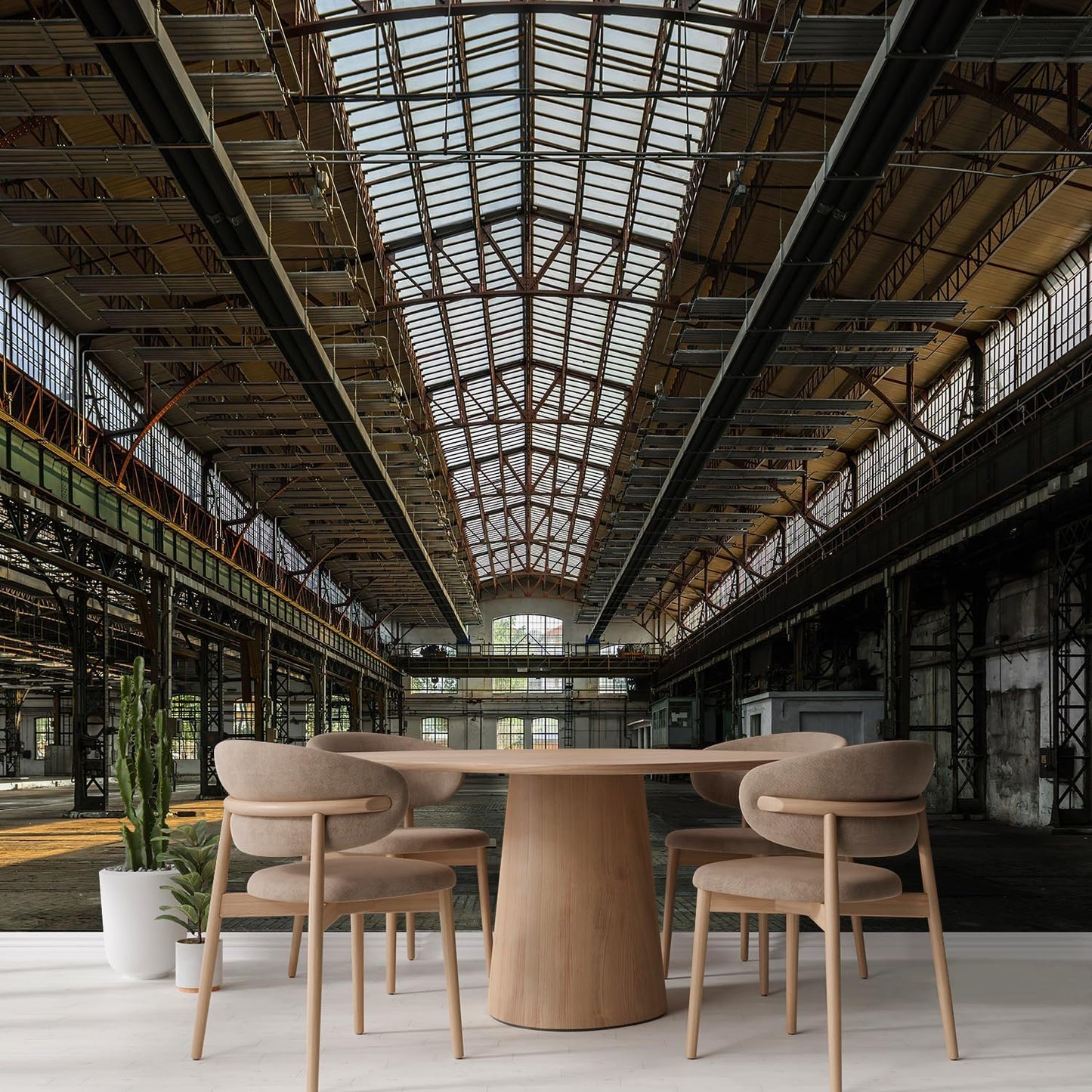 wall26 Wall Sticker/Wall Mural Industrial Interior of an Old Factory Building, Not Peel and Stick, Non-Woven Wallpaper Decorative for Bedroom, Living Room, Office - 120x120 inches