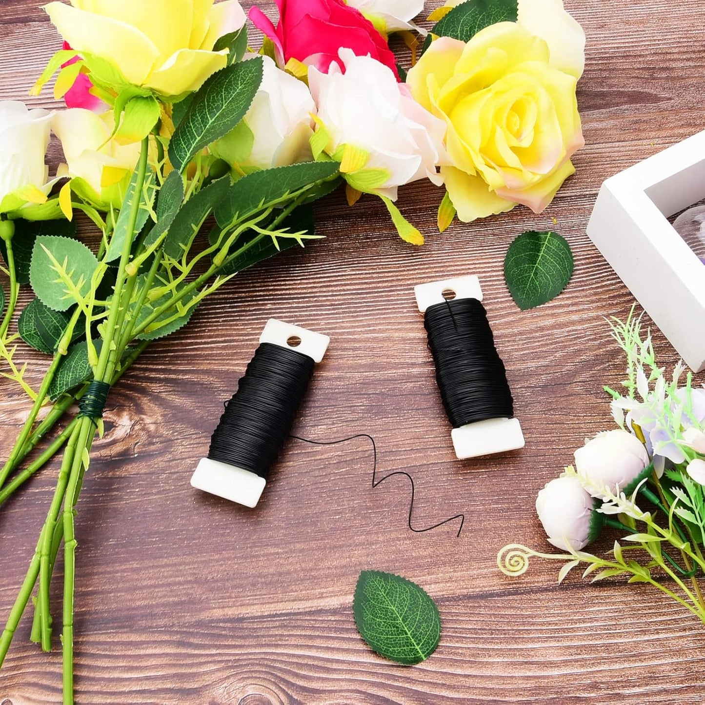 Hapeper 22 Gauge Floral Flexible Paddle Wire for Christmas Wreath Tree, Flower Arrangements, 3 Pack 114 Yards (Black)