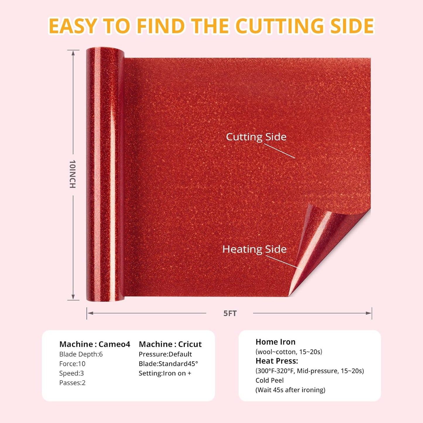 HTVRONT Red Glitter Heat Transfer Vinyl - 10" x 5FT Red Glitter HTV Vinyl for T-Shirts, Iron on Vinyl for All Cutter Machines