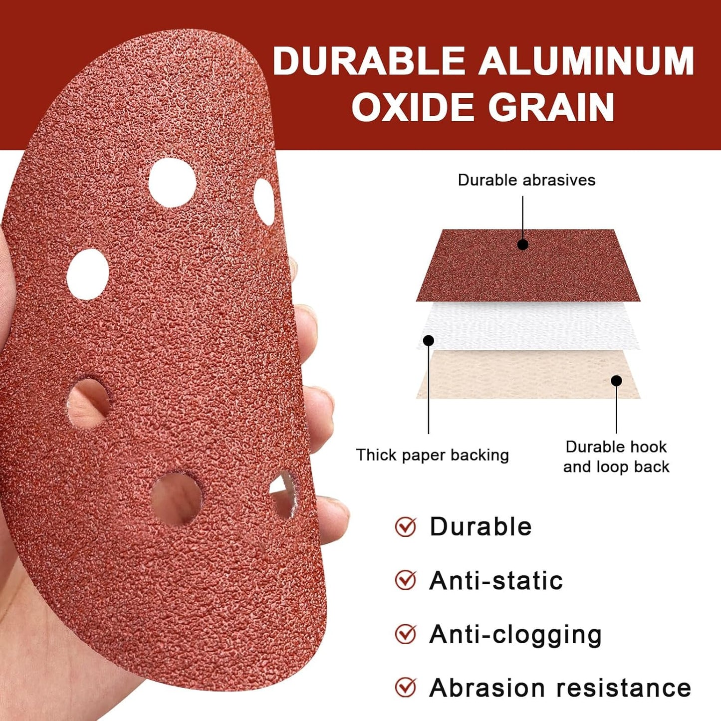 120 PCS 5 Inch Sanding Discs 40 Grit, 8 Hole Aluminum Oxide Hook and Loop Round Sandpaper for Random Orbital Sander