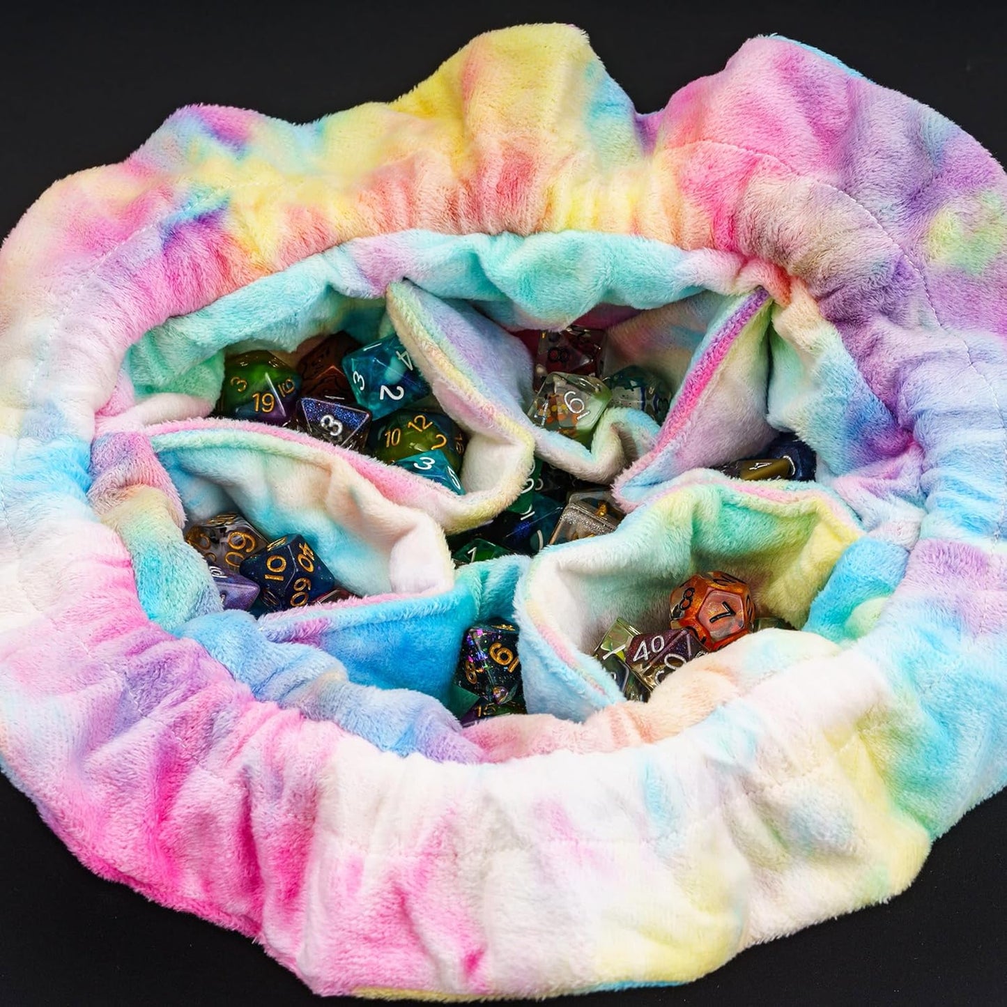 DND Dice Bags Large with Pockets Rainbow Storage Bag with D20 Logo for RPG Game Dices - Capacity 200+ Dice