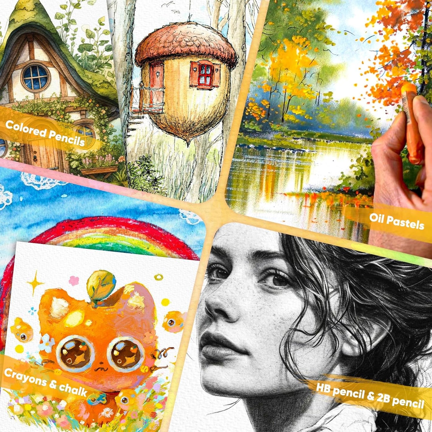 Watercolor Paper Pad, 5.5" x 8.5" Spiral Bound Art Sketch Book, Pack of 3 (90 Sheets),(140lb/300g) Artist Water Color Drawing Paper for Adults, Art Supplies for Teens, Mixed Media Markers Journal