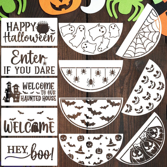 Halloween Stencils for Painting on Wood 12” Halloween Stencil Hey Boo Ghost Face Pumpkin Bats Spider Templates for Door Hanger Porch Sign Doormat