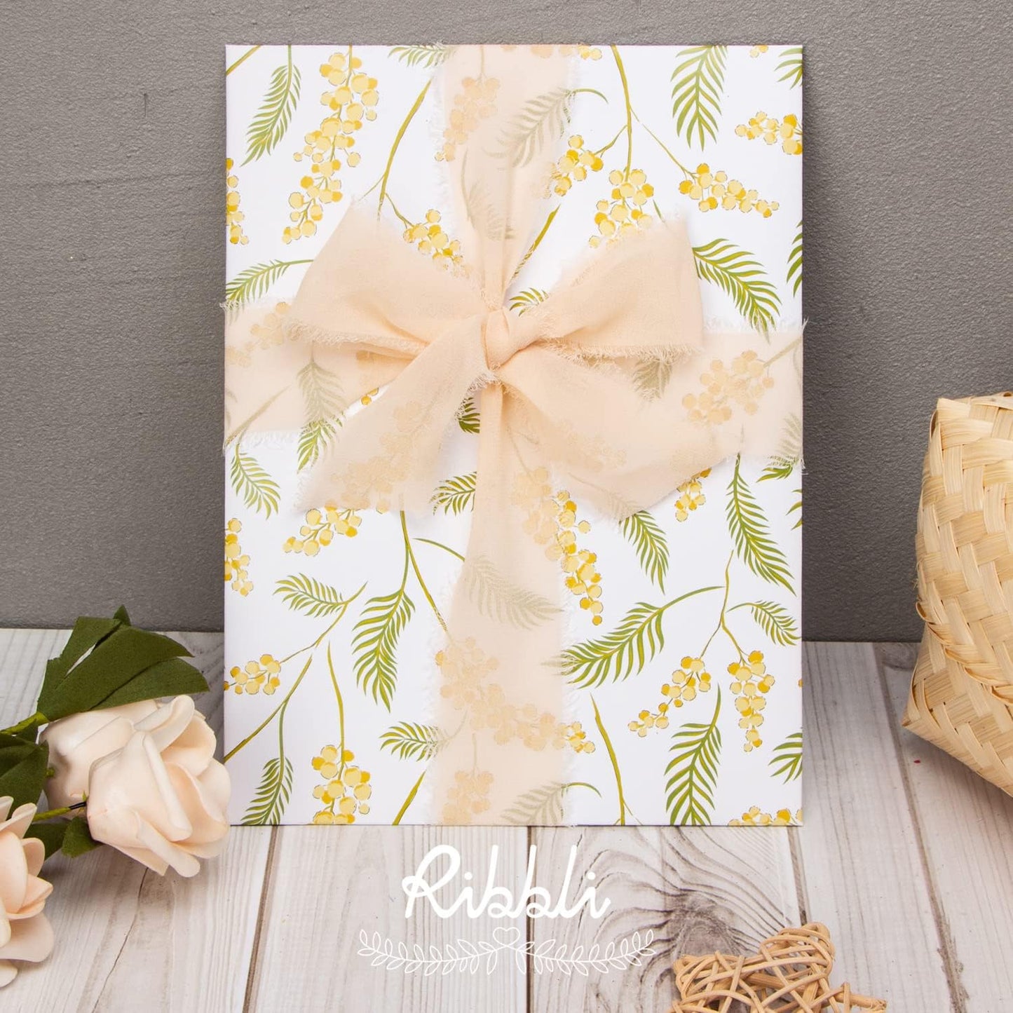 Ribbli Chiffon Ribbon - 1.5 inch x 30 Yard Champagne/Nude Silk, Handmade for Wedding Invitations, Gift Wrapping, Bridal Bouquets, Flower Arrangements