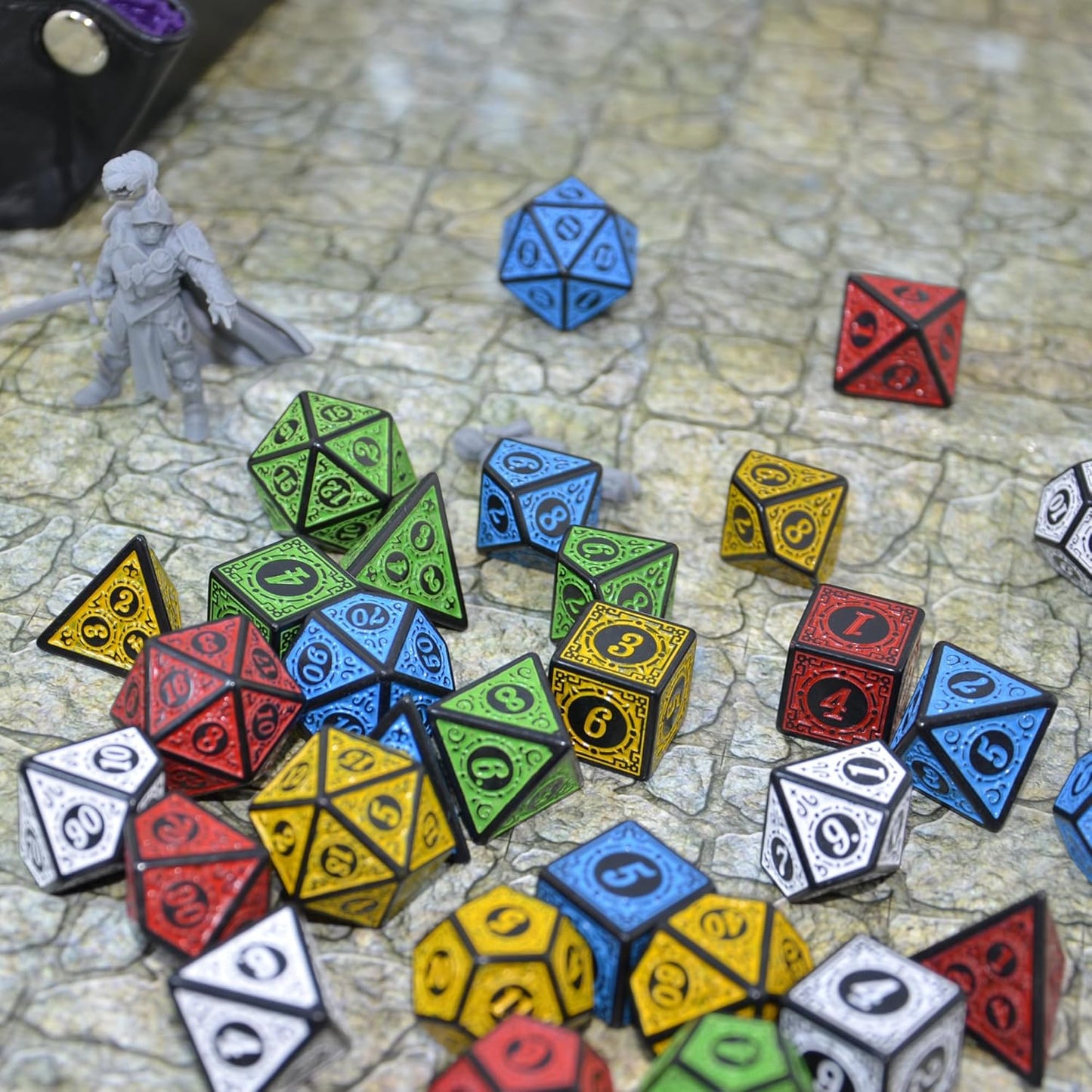 SmartDealsPro Double-Colors Polyhedral Dice Sets with Pouches for D&D DND RPG MTG Dungeon and Dragons Table Board Roll Playing Games D4 D6 D8 D10 D% D12 D20 (5-Color Retro Sets)