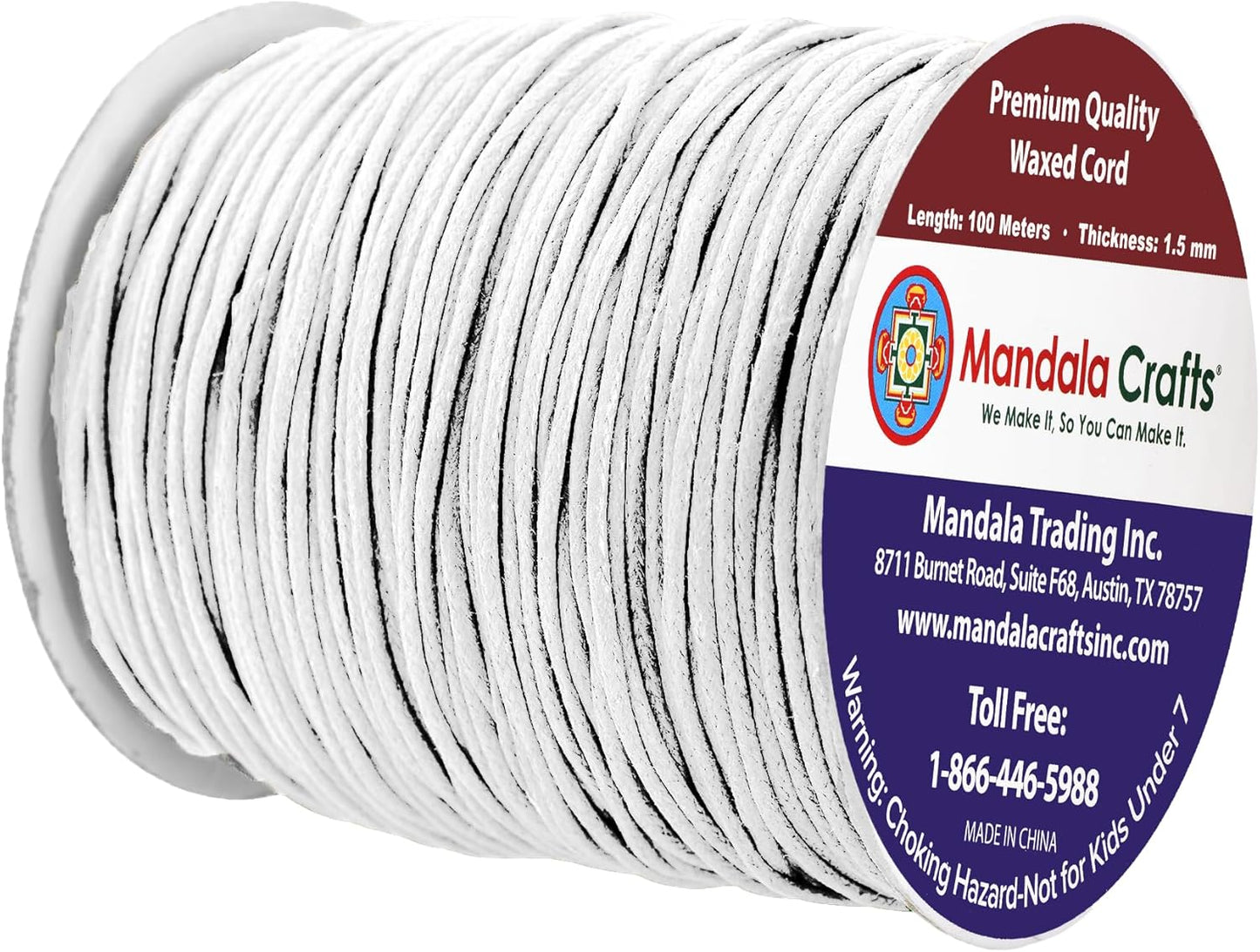 Mandala Crafts 1.5mm 109 Yards White Cotton Waxed Cord for Jewelry Making Bracelet Cord Waxed String - Beading String Thread Jewelry Cords for Necklaces String