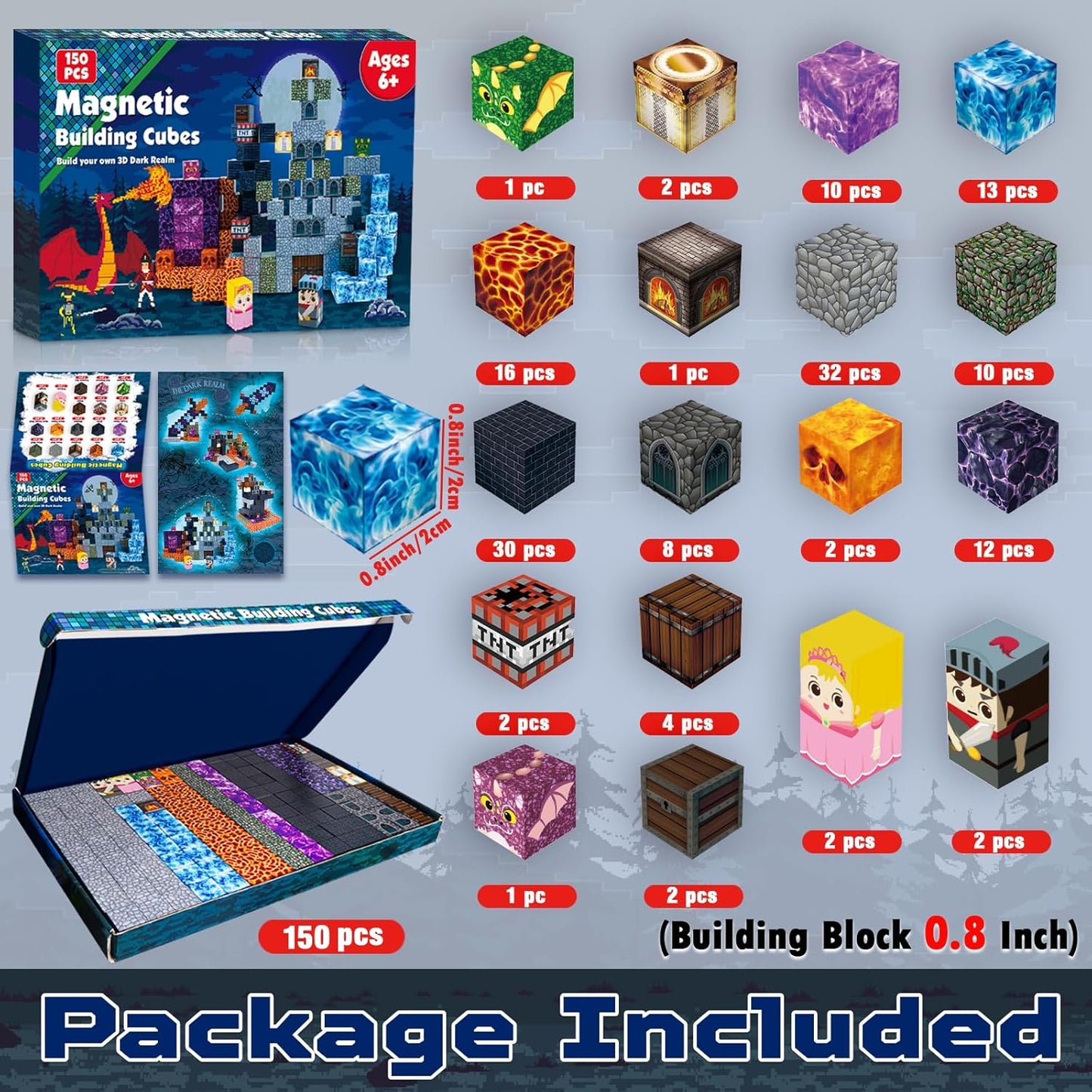 Goody King 150 PCS Magnetic Building Blocks,Dark Castle Set Magnetic Blocks,Magnetic Toys for Kids, Sensory Toy for STEM Learning Toys for Kids 3+ Boys and Girls Christmas Birthday Gifts