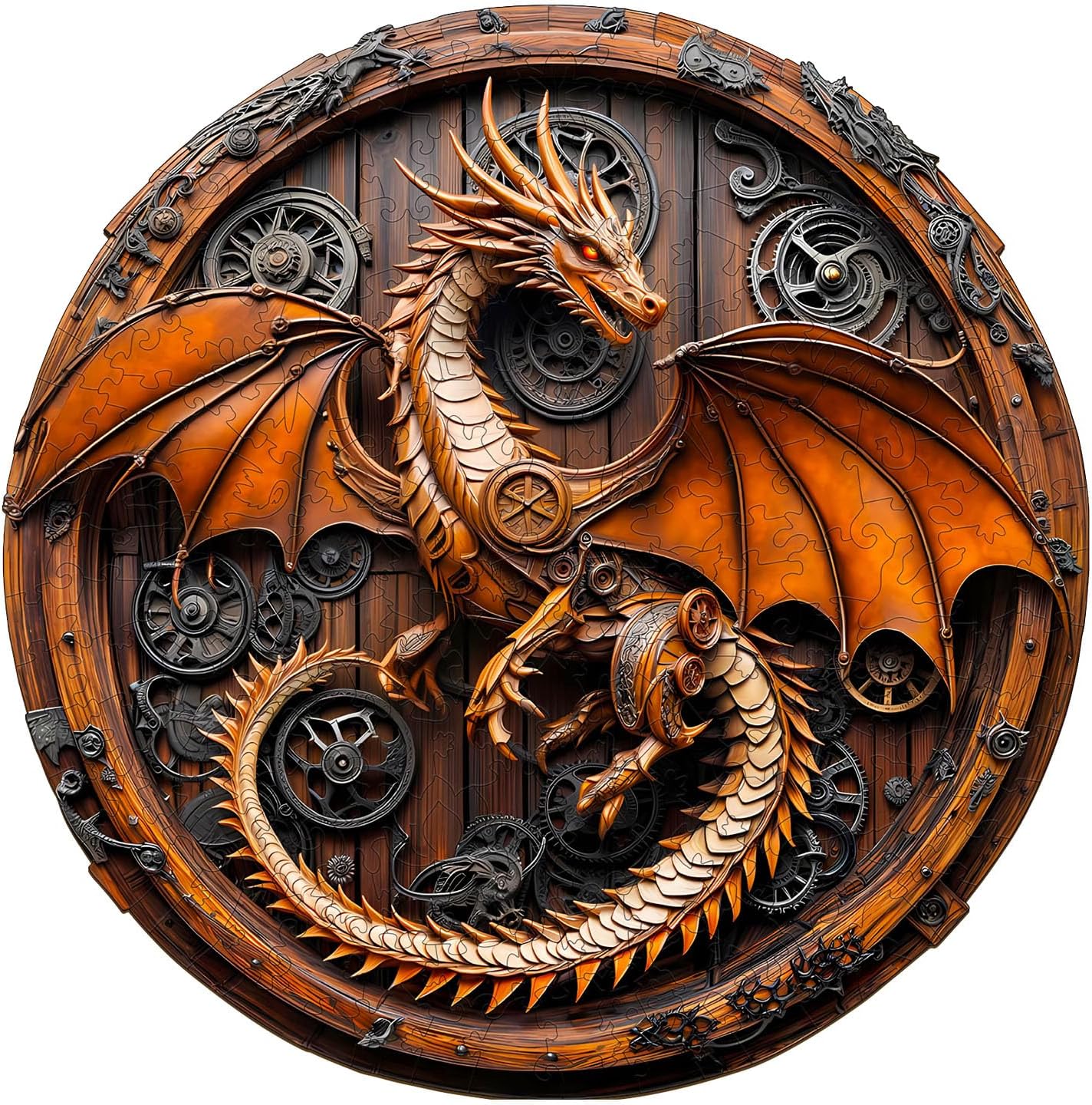 Wooden Puzzles for Adults, Mechanical Dragon Wooden Jigsaw Puzzles for Adults, Wood Puzzles Adult, Unique Animal Shape, Gifts for Friends and Family, Wall Art Canvas Puzzle (S -8.5 * 8.4in -100 pcs)