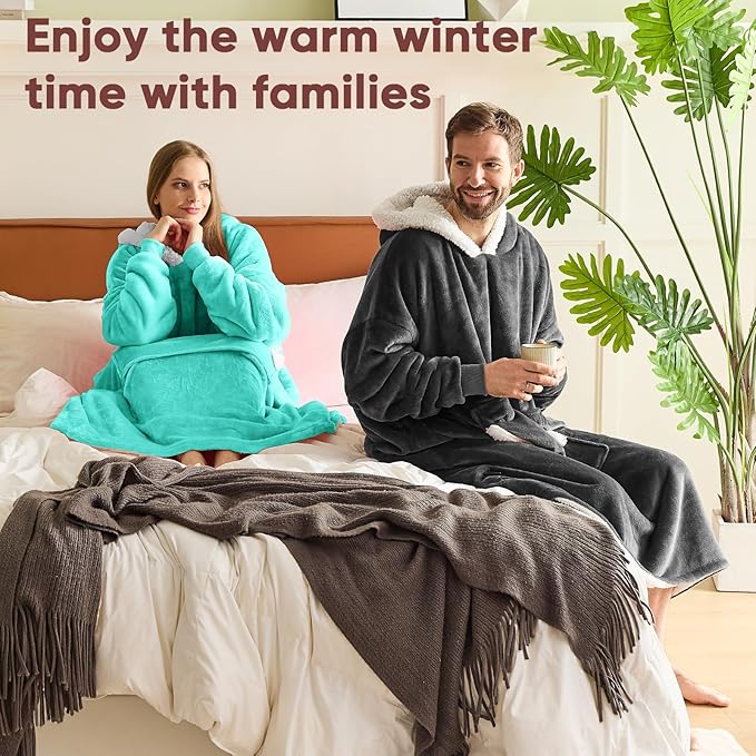 yescool Wearable Blanket Hoodie, Flannel Sherpa Fleece Blanket Sweatshirt for Adults Women Men,One Size Fits All