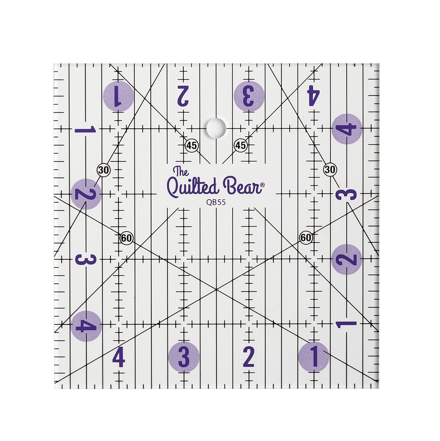 The Quilted Bear Quilting Rulers - Transparent Acrylic Non Slip Quilting, Patchwork & Sewing Ruler with Clear Black Lines & 30, 45 & 60 Degree Angles for Perfect Accuracy & Precision (5" x 5")