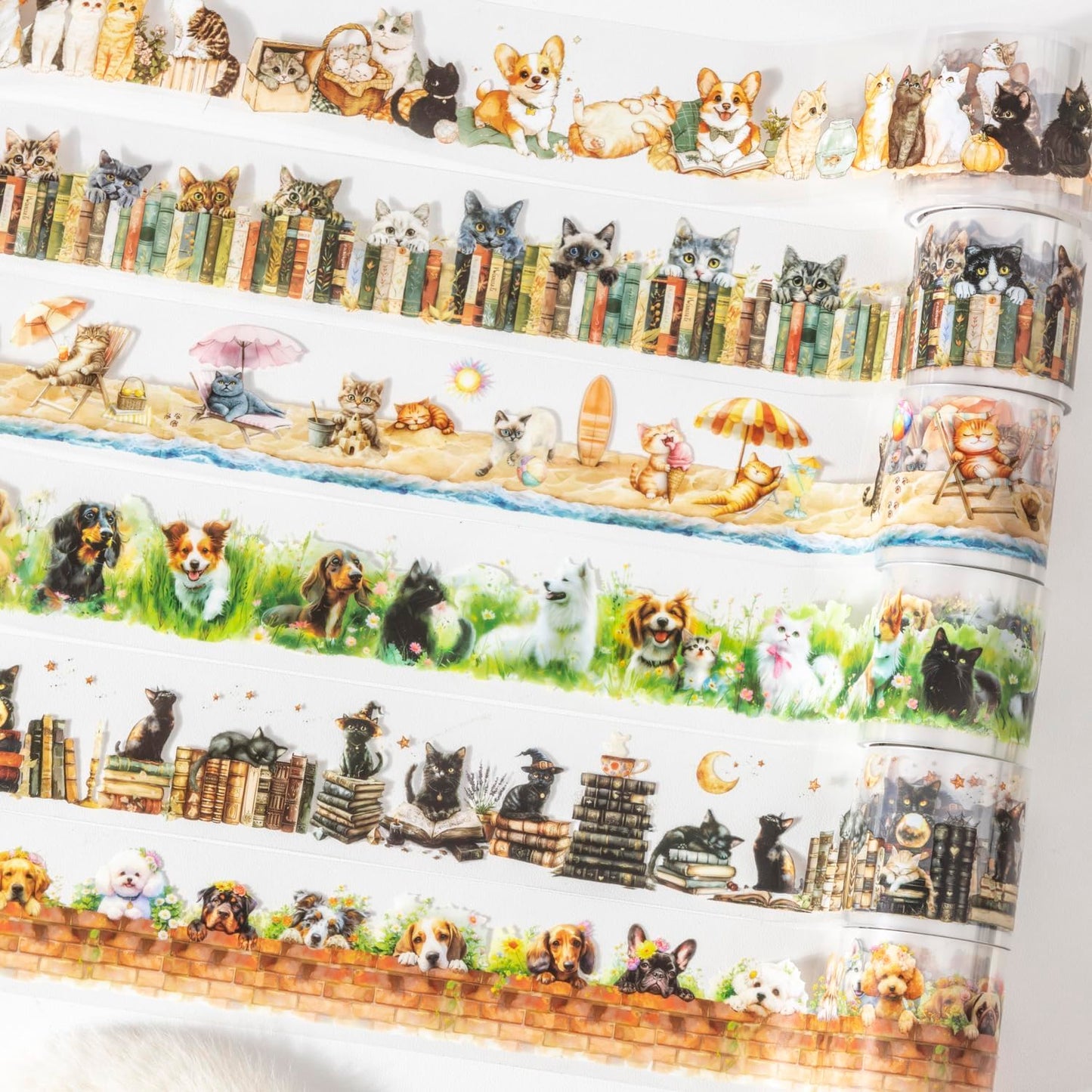 PET Tape Set for Junk Journal,6 Rolls Cute Cat Tape Stickers,Clear Pet Dog Stickers for Scrapbooking,Journaling,Planner,DIY Arts Crafts,Notebook,Phone Case,Cups(Pet Time)