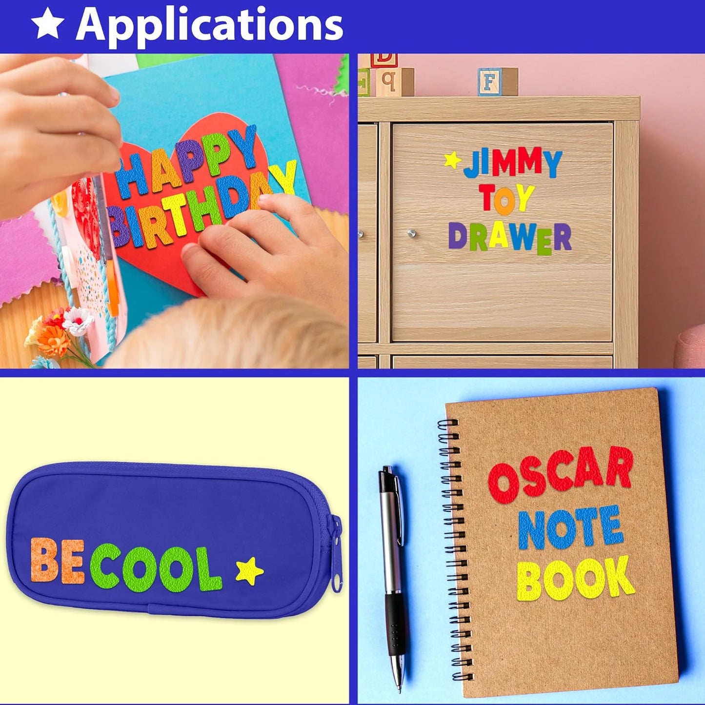 KRAFUN Felt Sticker Kit for Beginner Toddlers, Kids Arts & Crafts, Pack of 500 Assorted Scrapbook Stickers Alphabets, Numbers, Fun Shapes, Preschool, Children Early Learning, self Adhesive