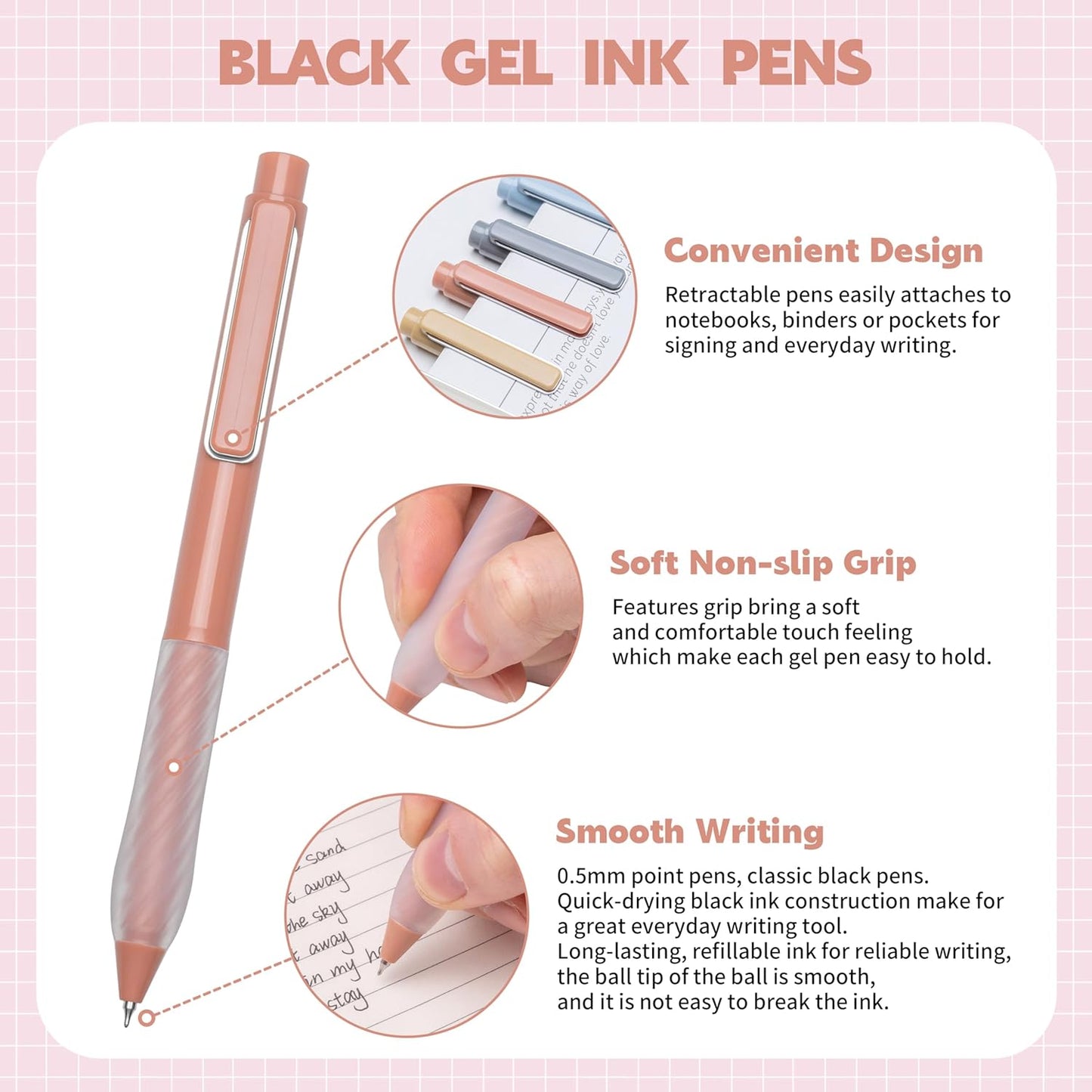 Gel Pens 0.5mm Point Pen Black Ink Smooth Writing Retractable Pen for Office,School Supplies,12-Count (Silver clip)
