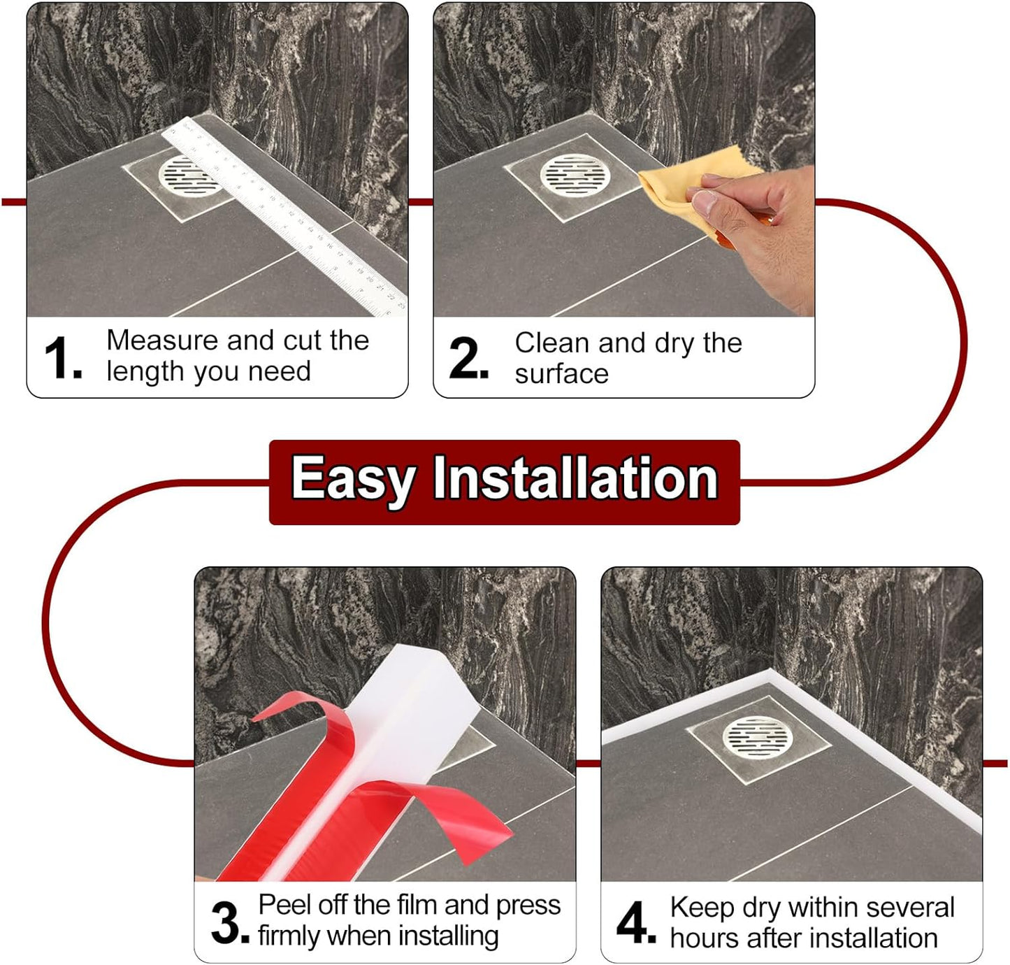 uxcell 236 Inch Flexible Quarter Round Molding Silicone Peel and Stick Trim Self Adhesive Shower Water Barrier for Corner Decor Bathroom Kitchen, Gray