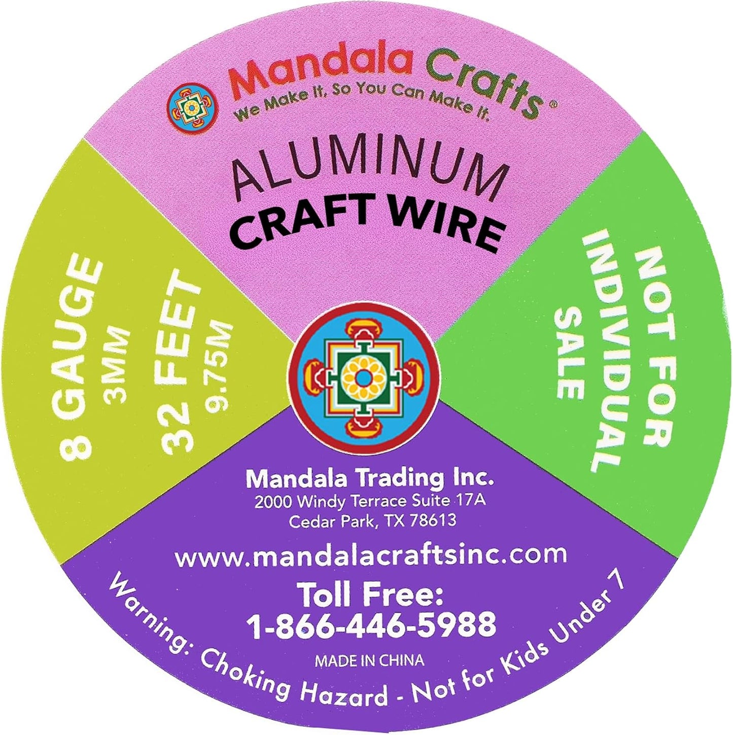 Mandala Crafts 8 Gauge Anodized Aluminum Craft Wire for Jewelry Making - 120 FT Colored Flexible Silver Combo Wire - Bendable for Bonsai Armature Crafting Sculpting