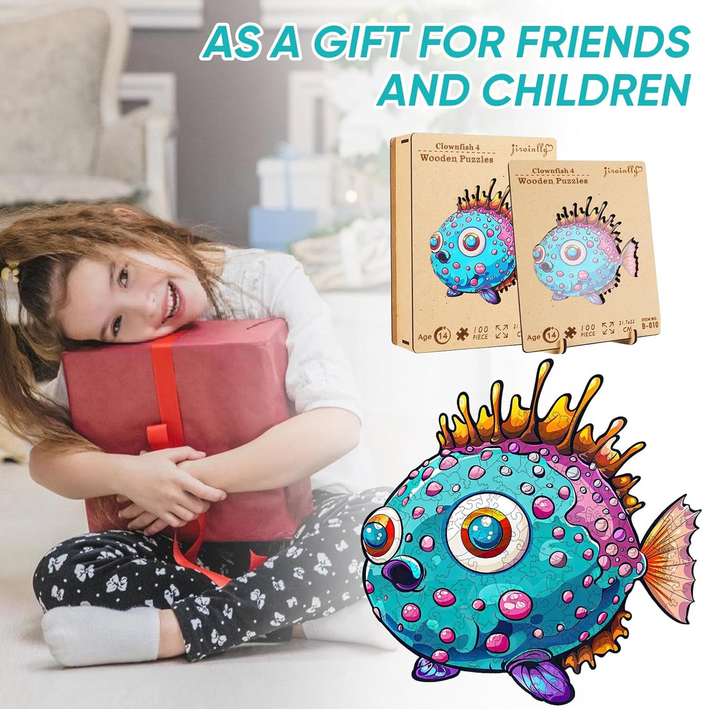 Wooden Puzzles for Kids,100 Pieces Ocean Puzzle,Unique Fish Shaped Wooden Puzzle, Preschool Puzzle Toys, Give Your Kids/Grandchildren, Suitable for Family Games