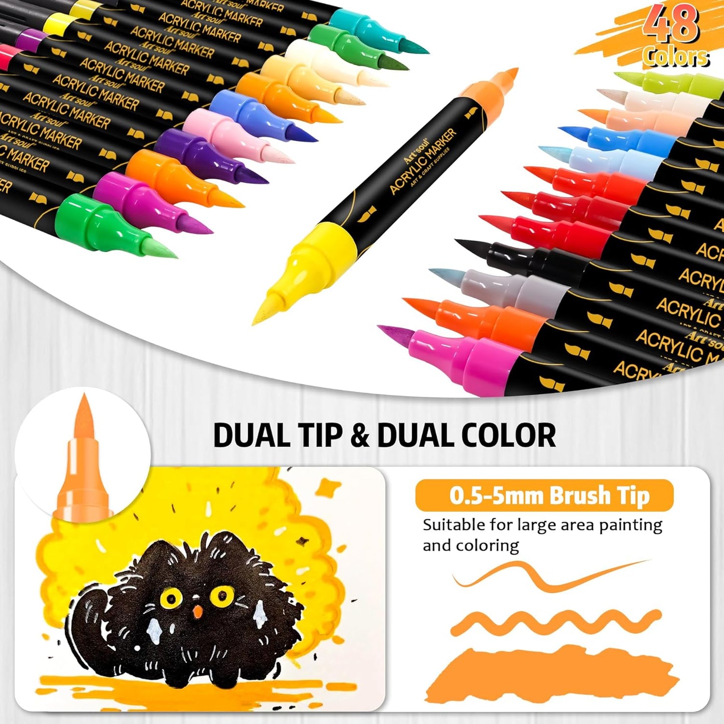 48 Colors Acrylic Paint Pens, 24 Pack Dual Tip Acrylic Paint Pens Markers for Rock Painting, Wood, Stone, Canvas, Ceramic, Glass Surfaces, DIY Crafting & Art Supplies