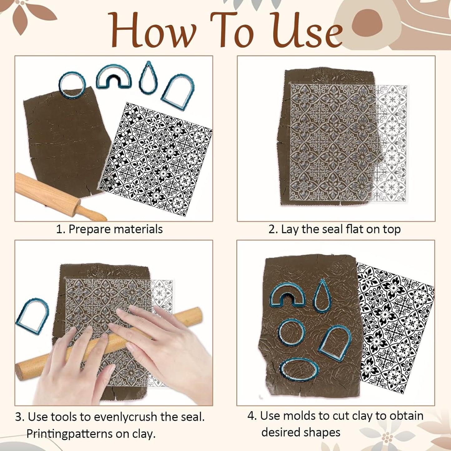 CHGCRAFT Mandala Pattern Polymer Clay Texture Sheet Retro Tile Pattern Silicone Texture Mat for Polymer Clay Making Earrings Jewelry DIY Crafts 5.5 × 5.5 Inch