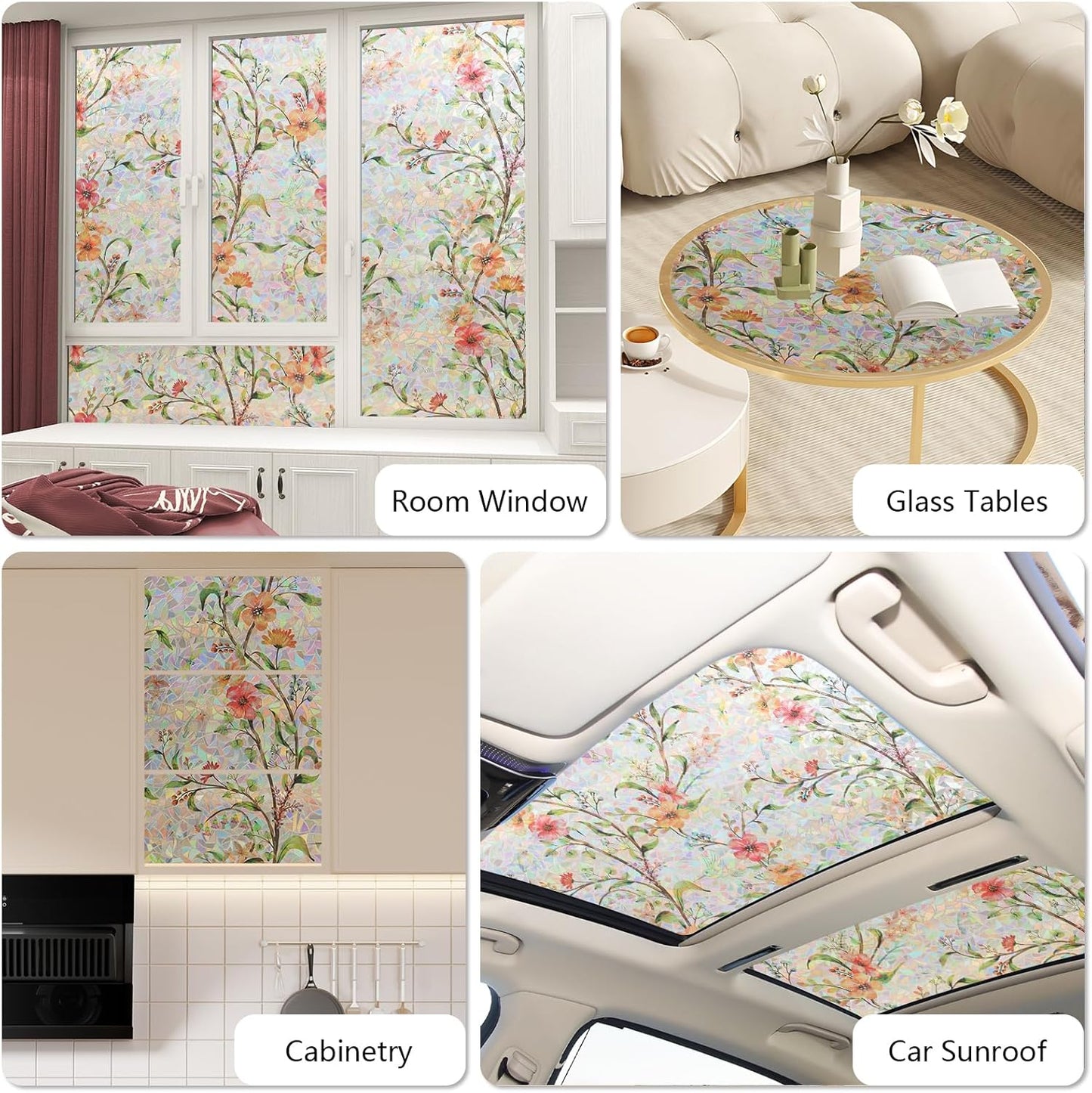 NINETREX Window Privacy Film,Stained Glass Window Film,Rainbow Decorative Stickers Static Cling Anti UV Heat Control for Home Decor (Galsang Flower,35.4 x 78.7inch)