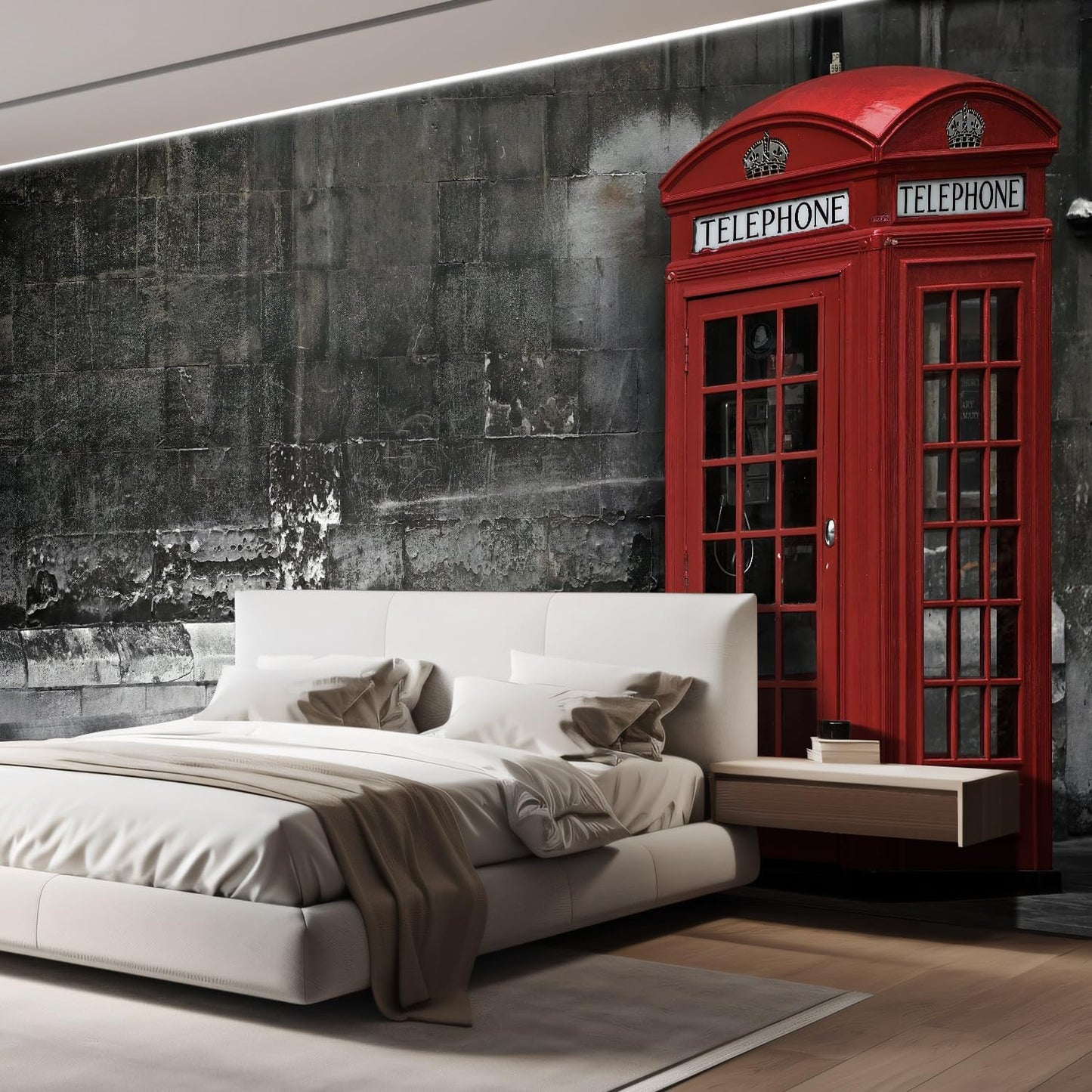 wall26 Wall Sticker/Wall Mural British Phone Booth in London, Not Peel and Stick, Non-Woven Wallpaper Decorative for Bedroom, Living Room,Office - 132x144 inches