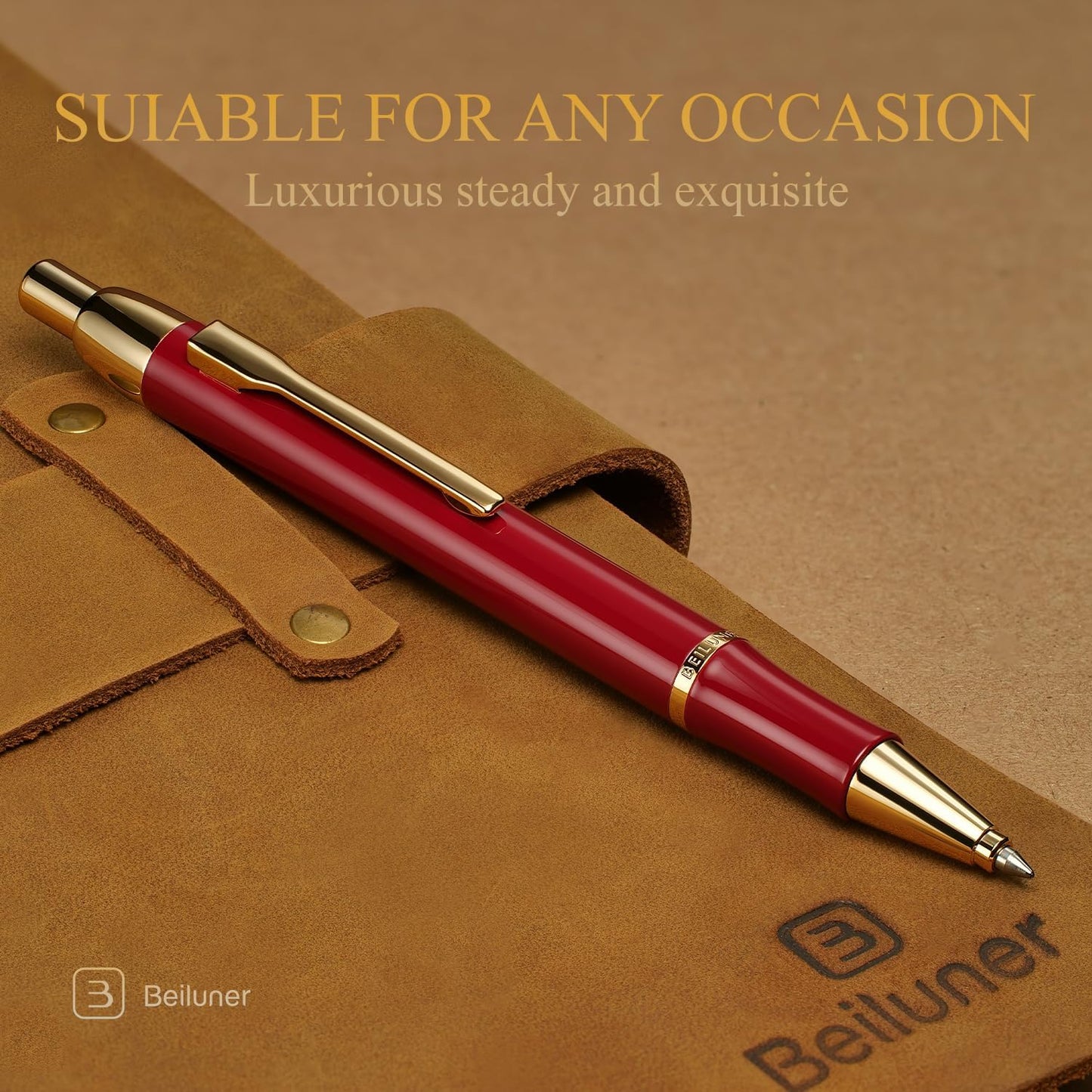 BEILUNER Luxury Gel Pen with 24K Gold Electroplating Finish, Red Piano Lacquer, Luxury Grade Craftsmanship, Best Gel Pen Gift Set for Men and Women