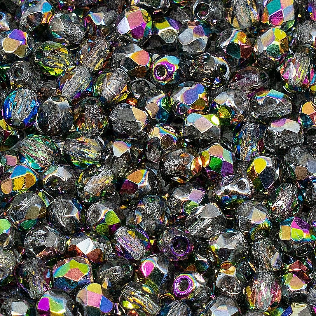 100 pcs of Faceted Fire Polished Pressed Czech Glass Beads 4mm (0.16in), Crystal Vitrail 00030-28101 BCV