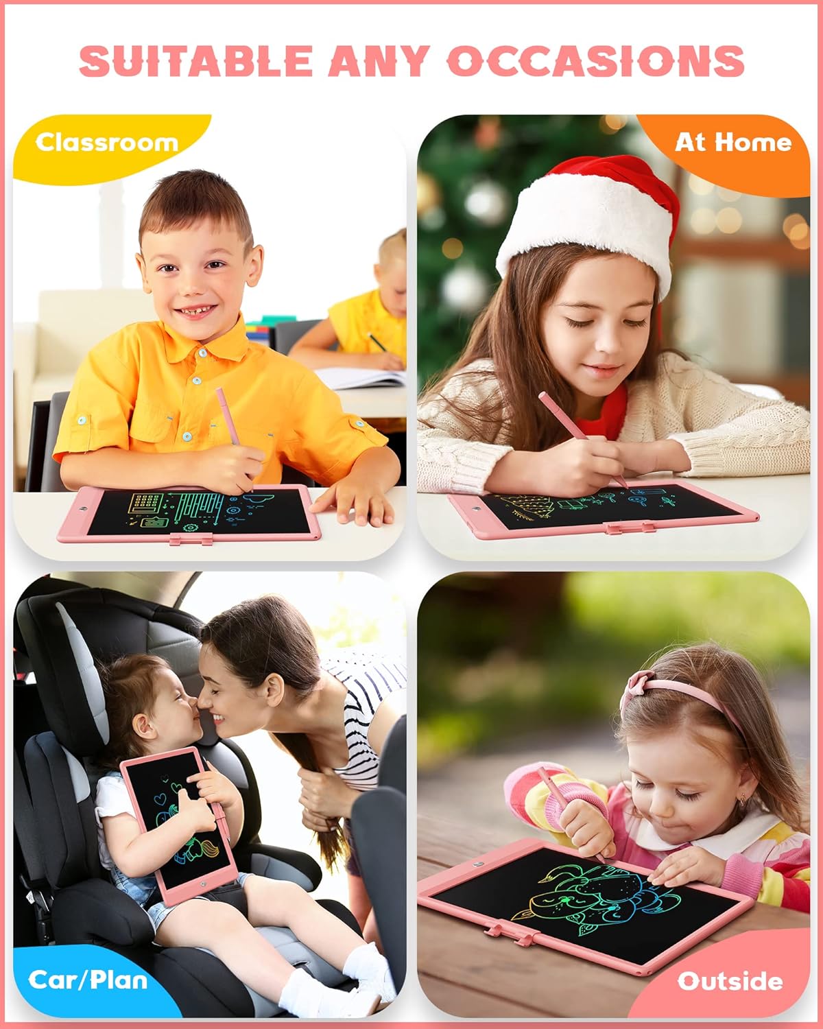 Bravokids 10 Inch LCD Writing Tablet for 3-8 Year Olds - Electronic Drawing Pad and Doodle Board as Educational Birthday Gifts for Girls and Boys (Pink)