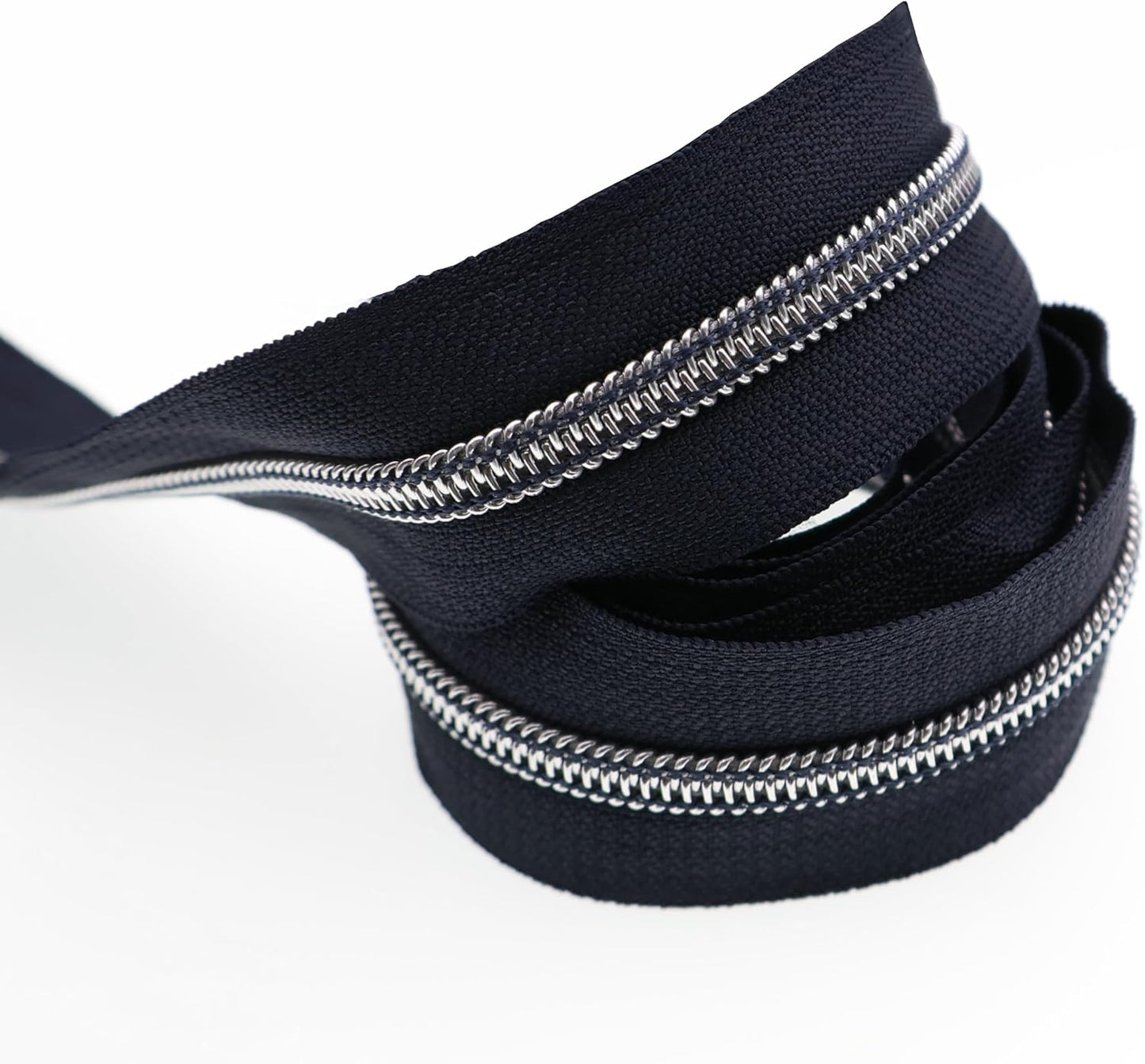 Leekayer Silver Metallic Nylon Coil Zippers by The Yard Bulk 10 Yards Navy Black with 25pcs Silver Sliders for DIY Sewing Tailor Craft Bag